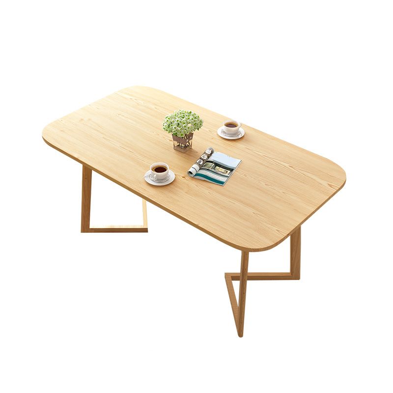 Rectangle Artificial Wood Table for Restaurant Modern Dining Table with Double Pedestal