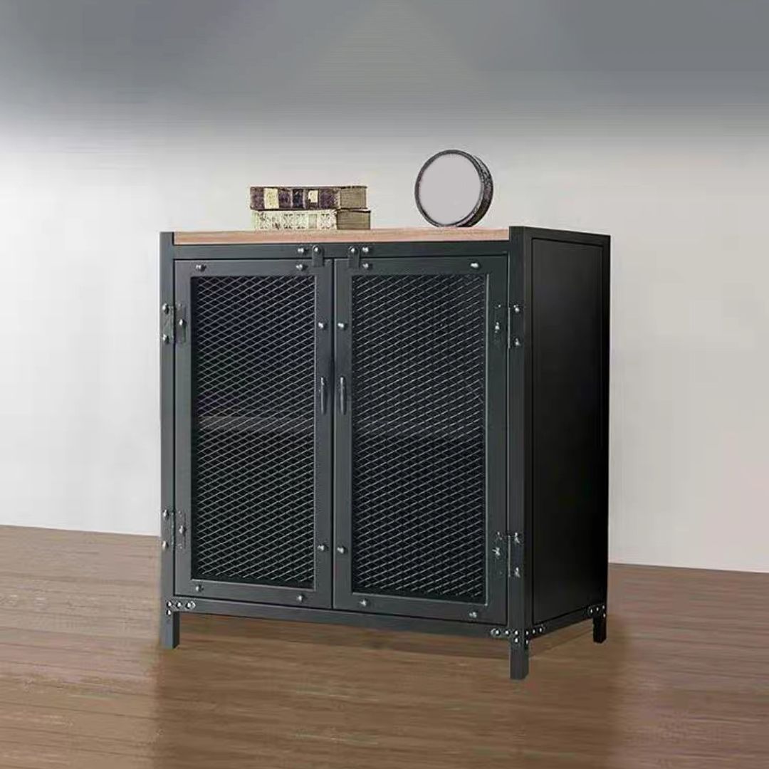 29.5" Tall Metal Accent Cabinet Industrial 2 - Door Chest with Wood Top