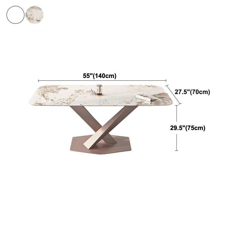 Modern Rectangle Dining Table Sintered Stone Table with Pedestal Base