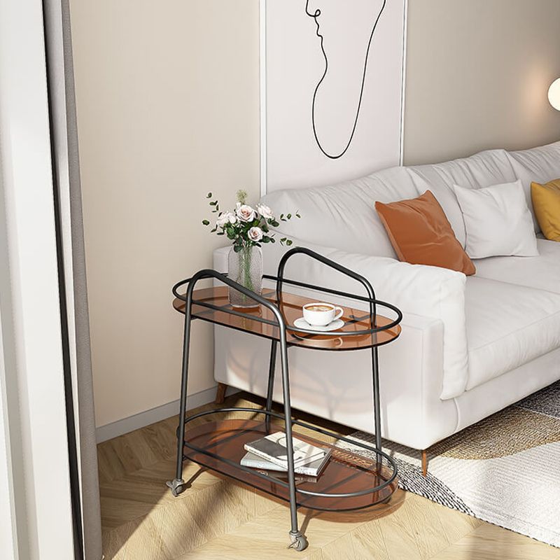 Modern 2-Tier Corner Table 4 Legs Oval Side End Table with Storage