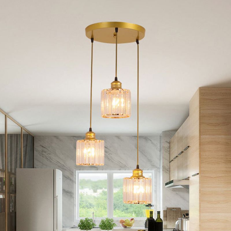 Eigentijdse cilinder suspensie licht kristal 3 bollen eetkamer multi -light hanger in goud
