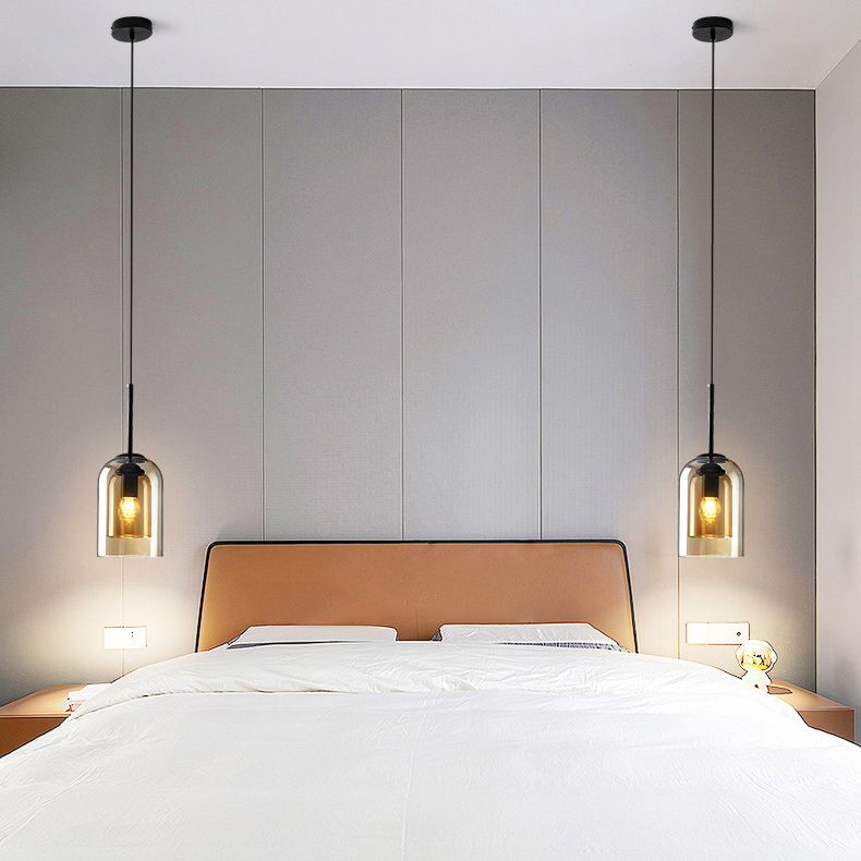 Double Glass Single Pendant Light in Modern Creative Style Wrought Iron Hanging Lamp for Dining Room