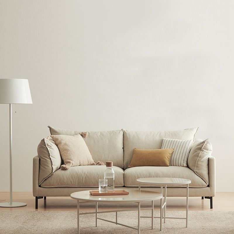Contemporary Fabric Square Arm Loveseat Standard Loose Back Setee