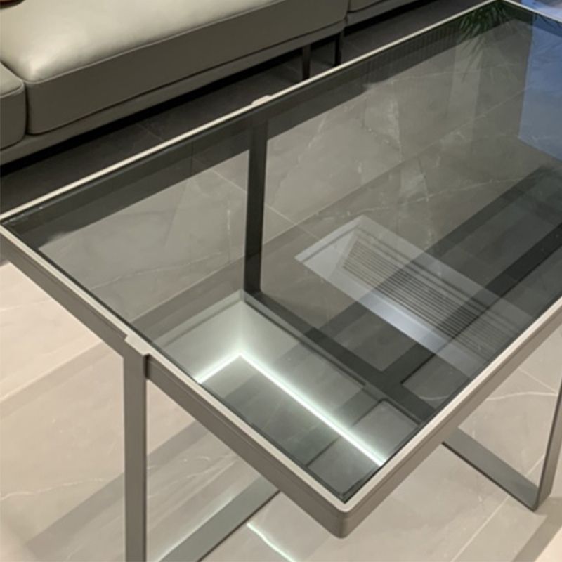 Contemporary Rectangle Glass Top Coffee Table with Steel Cross Base