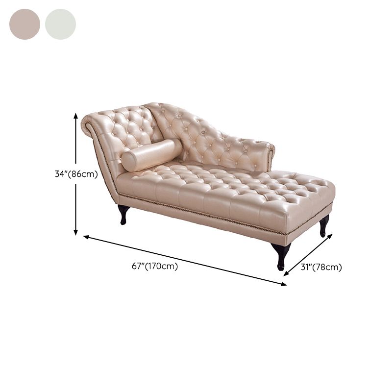 Traditional Tufted Chaise Lounge Leather Chaise with Rolled Arms for Living Room