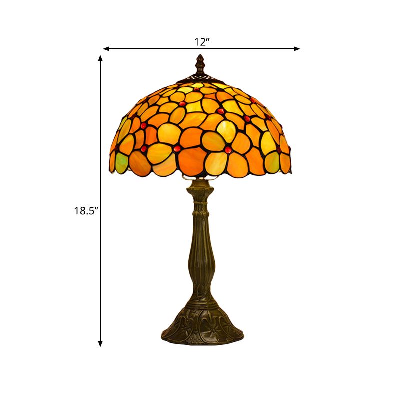 Lampada da tavolo da soggiorno singola Lampada da notte in bronzo barocco con paralume in vetro colorato a fiori