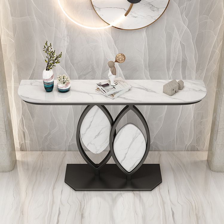 Scratch Resistant,11.81" W x 31.49" H Stone Glam Half Moon Table for Hall
