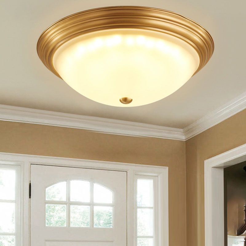 Glass Gold Flush Mount in Colonial Vintage Style Copper Bowl Ceiling Fixture for Interior Spaces