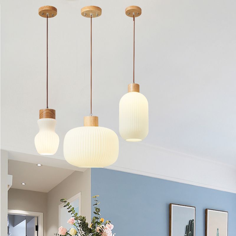 Glass Hanging Lights Modern Style 1 Light Hanging Mount Fixture with Wood for Dining Room