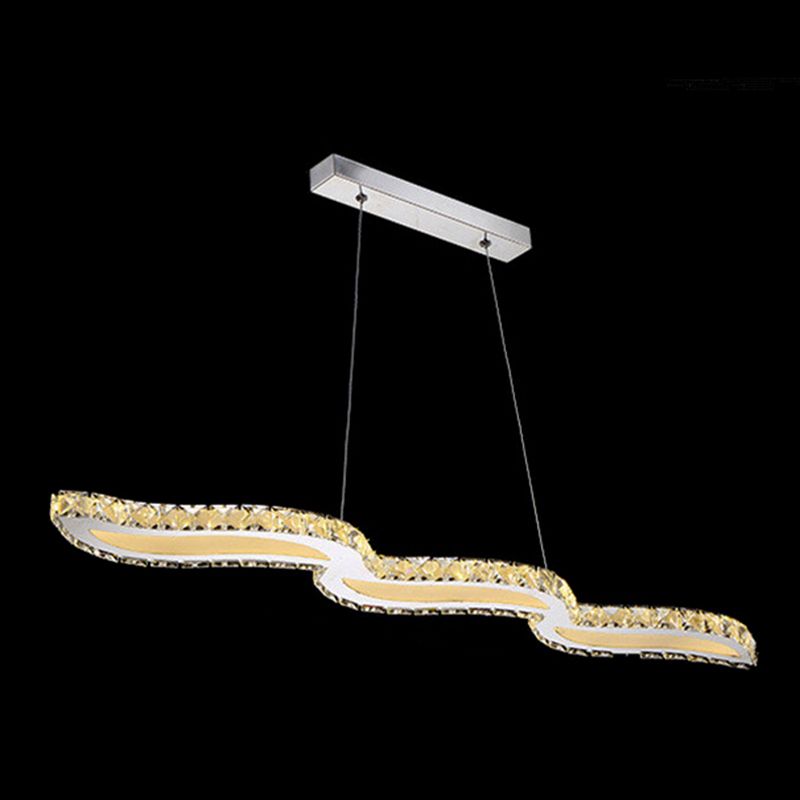 Moderno lussuoso lussuoso isola a pendente illuminazione ondata prismatica a soffitto di cristallo ottico per soggiorno