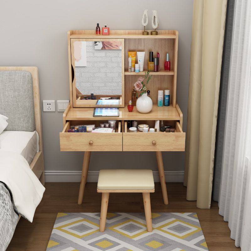 Scandinavian Dressing Table with Mirror and Drawer Solid Wood