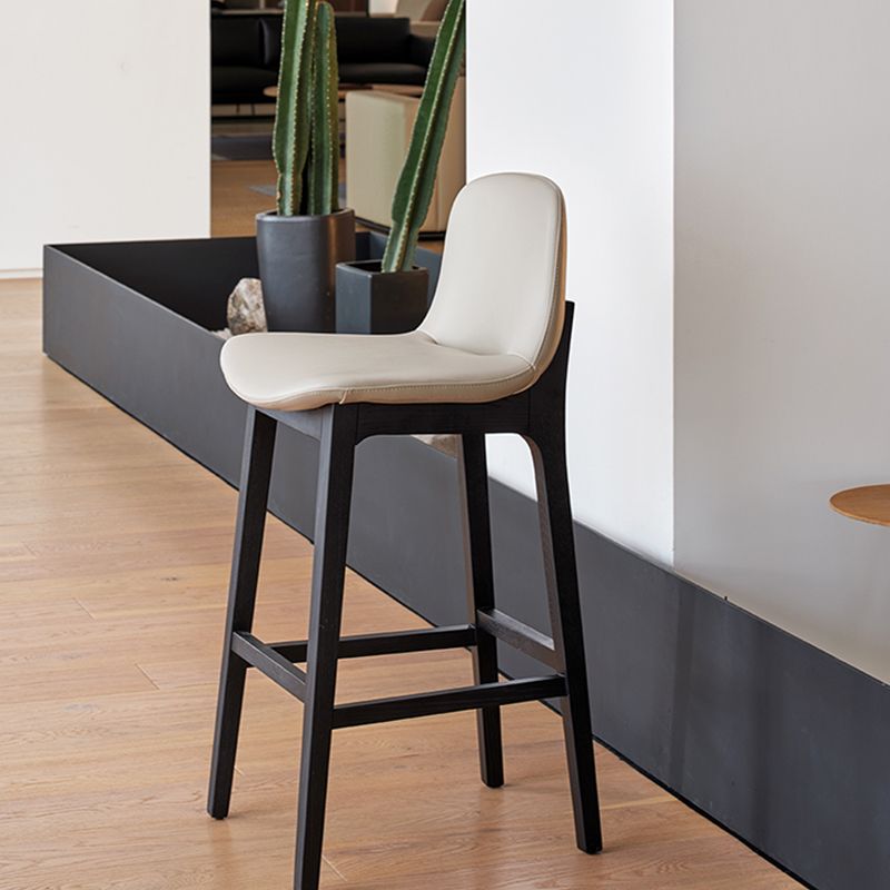 Faux Leather Stool Black Base Patio Bar and Counter Stool with Backrest