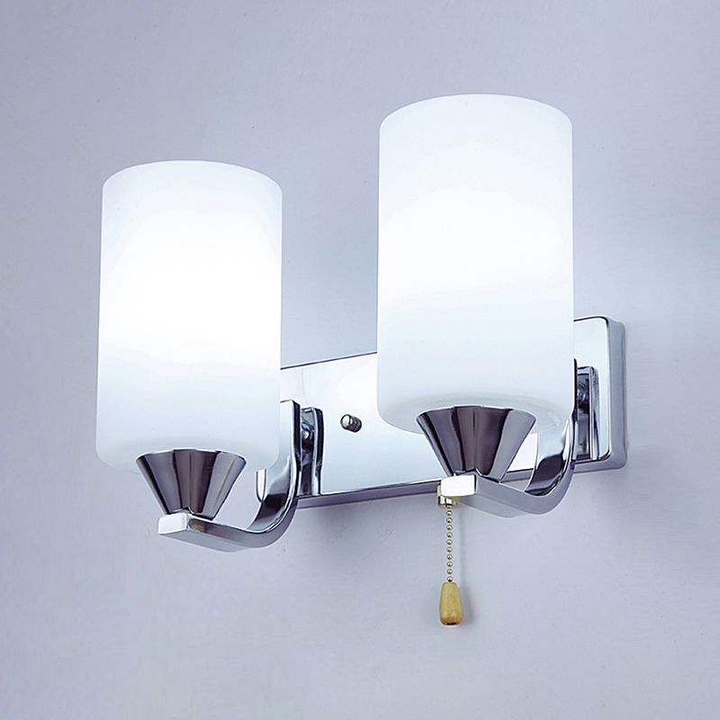 Cylindrical Shade Wall Lamp Modern White Glass Bedroom Sconce Light