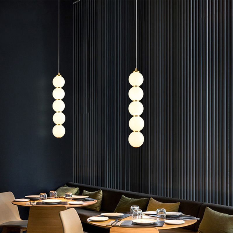 Sugar-Coated Haws Opal Glass Chandelier Minimal 5-Light Gold Pendant Light Kit for Dining Room