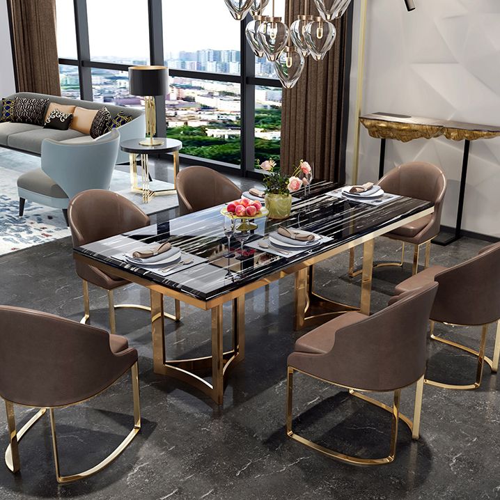 Traditional Luxury Dining Table Rectangle Double Pedestal Table with Gold Frame