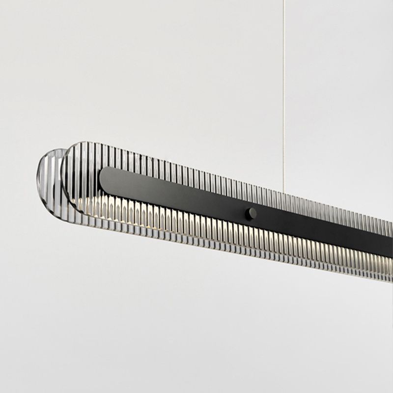 Single Modernism Style Black LED Statement Linear Kitchen Island Light