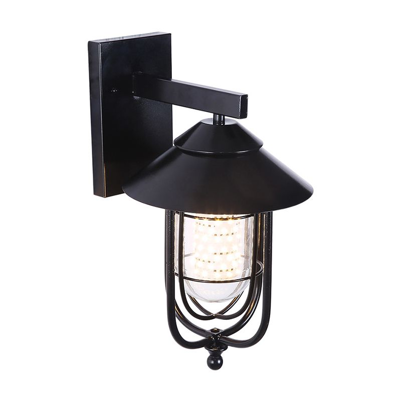 Black Half-Capsule Mur Lantern Farmhouse Glass transparent 1 ampoule Mur extérieur Light