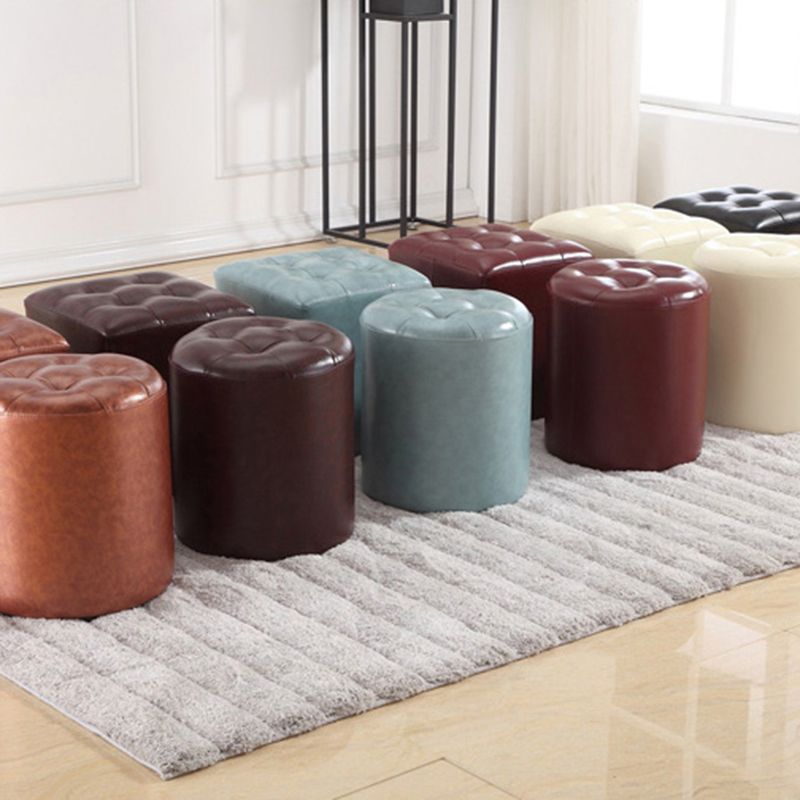 Round Genuine Leather Ottoman Standard Tufted Plain Water Resistant Modern Ottoman