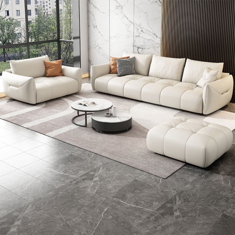 Contemporary Faux Leather Living Room Square Arm Pillows Seating
