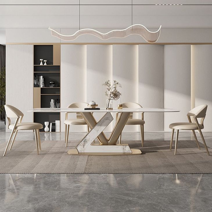 Glam Style Rectangle Table Set 1/4/5/7/9 Pieces Dining Set for Home Use