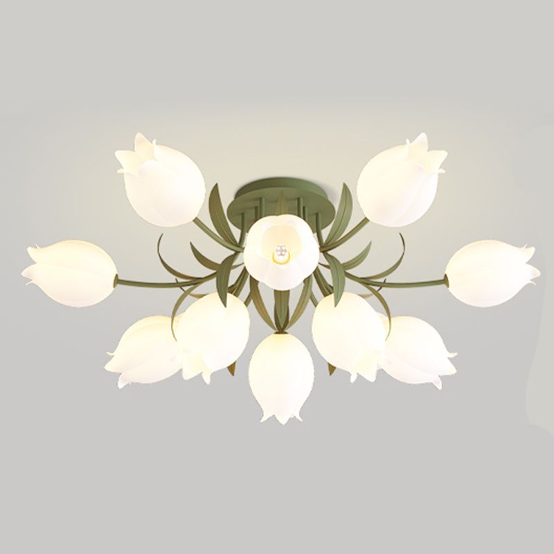 Modern LED Metal Flush Mount Flower Shape Ceiling Light with Plastic Shade for Living Room