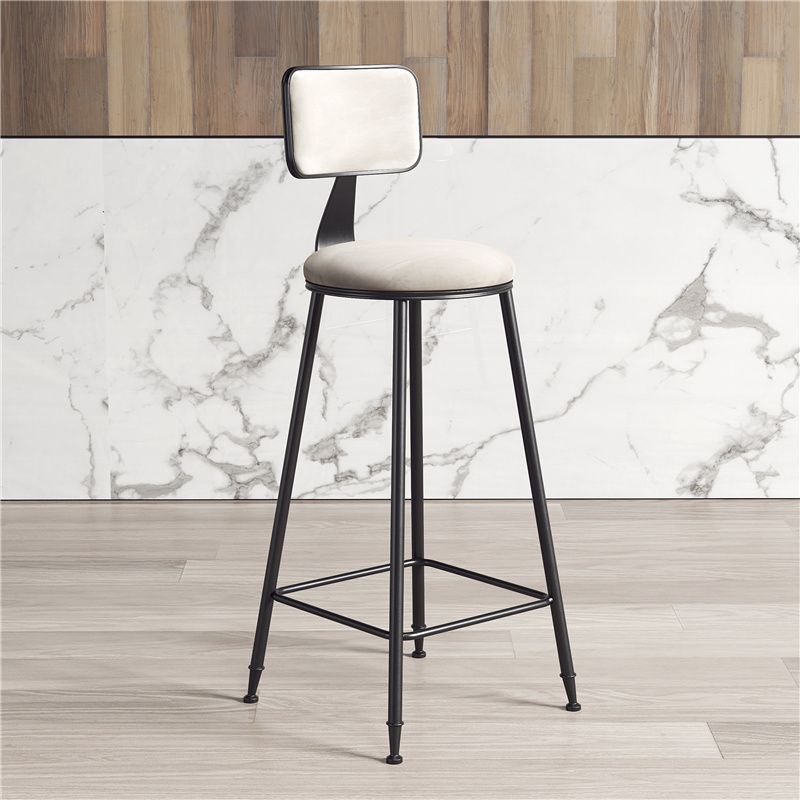 Contemporary Counter Bar Stool Backrest Velvet Bar Stool with Footrest, Iron Base