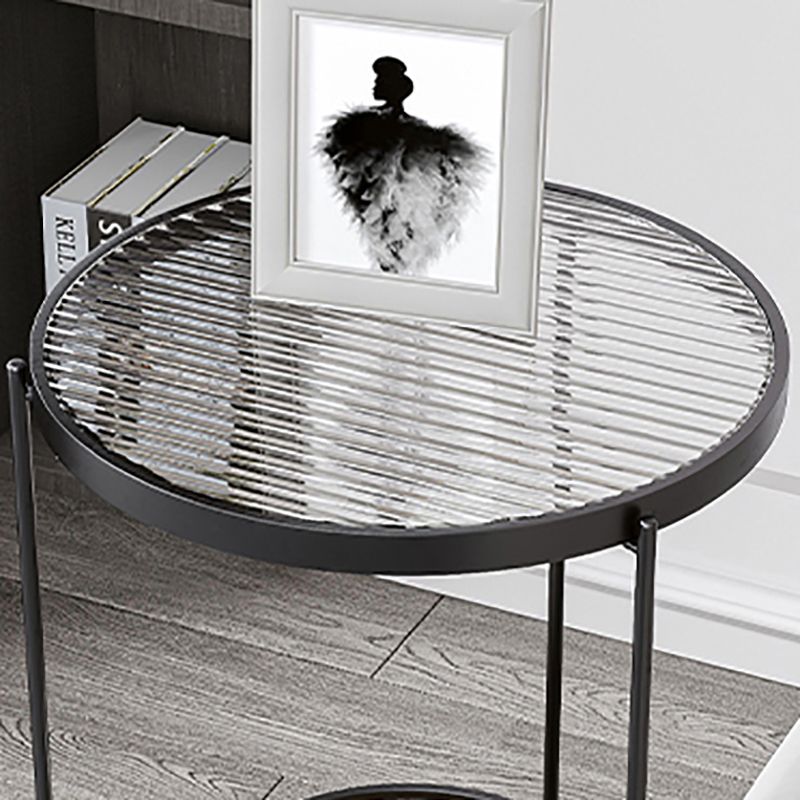 23.6" Tall Round Glass Top Side Table Iron Frame Base End Table with Shelf