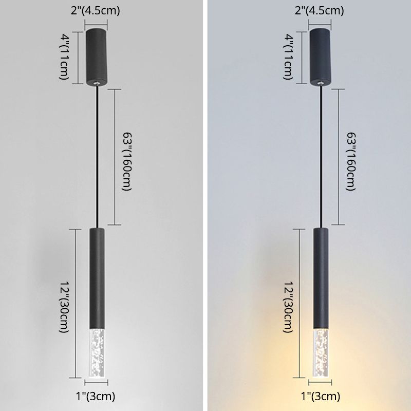 Black Finish Tube Pendant Lamp Modern 1-Head Acrylic LED Ceiling Light Fixture for Bedroom