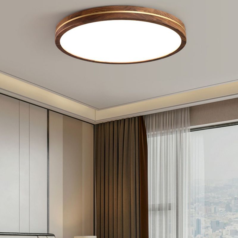 Modern Wood LED Flush Mount Circle Shape Ceiling Light with Acrylic Shade for Bedroom