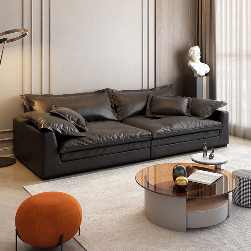 Stationary Stain Resistant Faux Leather Living Room Square Arm Black Sofa