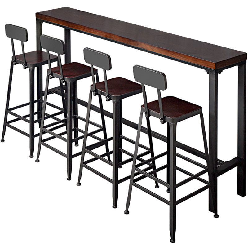 Industrial Rectangular Bar Pub Table Set 1/5 Pcs Solid Wood Top Bar Table with Iron Stools