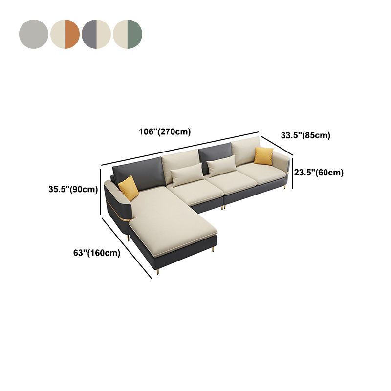 106.3" W  Square Arm Sofa & Chaise, Faux Leather Sectional Sofa