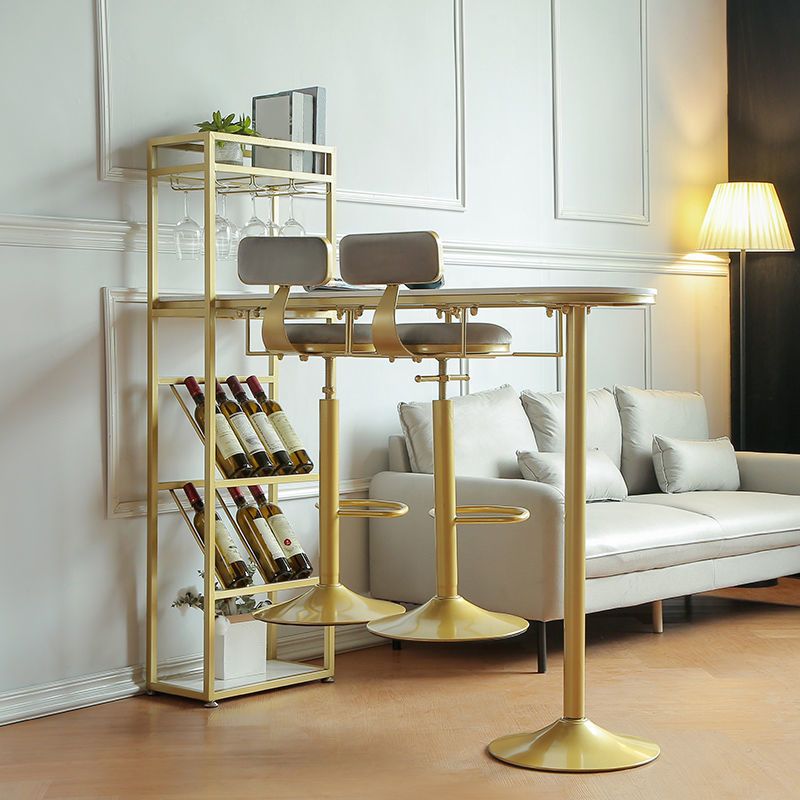 Specialty Marble Top Bar Table Glossy White Glam Pub Table with Wine Storage