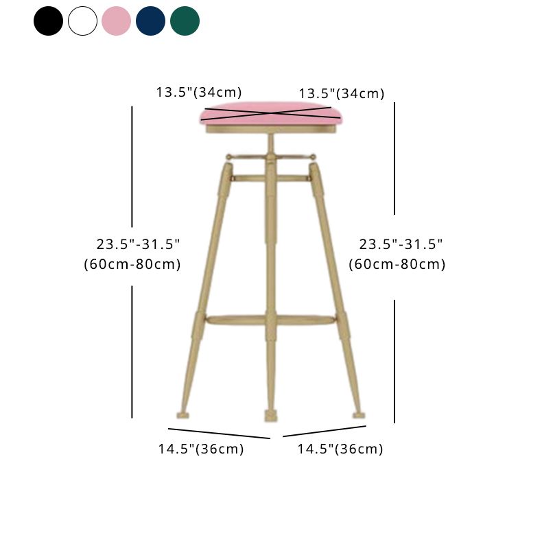 Taburete de bar redondo de terciopelo Glam, reposapiés, taburete de mostrador interior con patas de hierro dorado