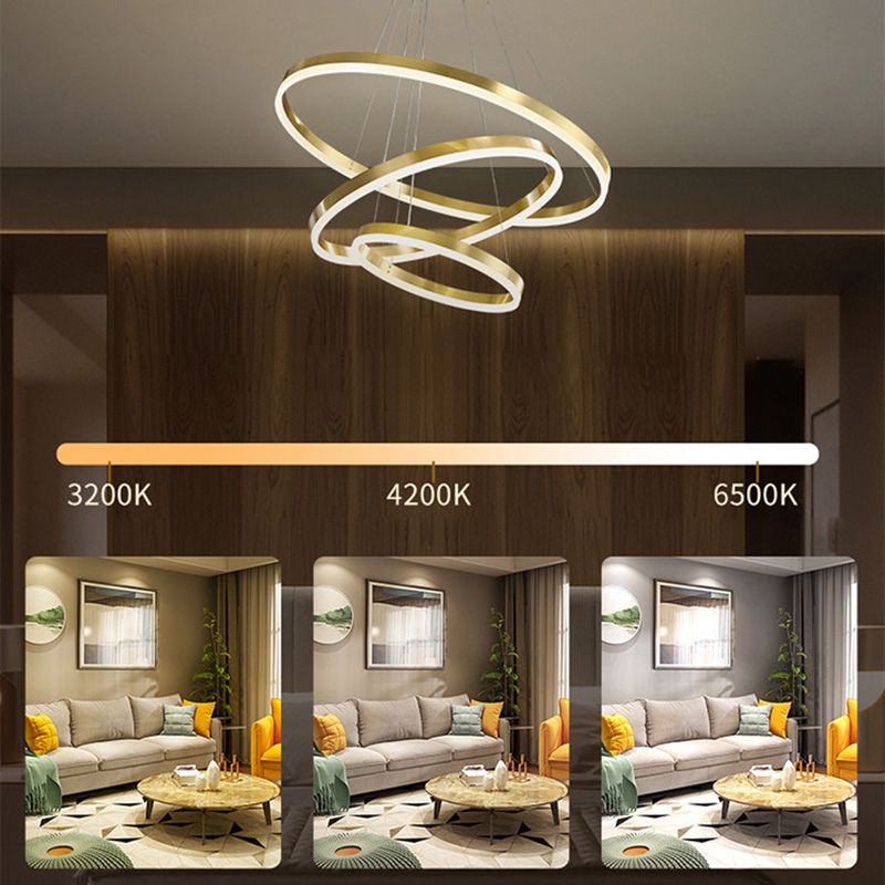 Moderne ring kroonluchter acryl hanger plafondlampen met verstelbaar hangsnoer voor woonkamer