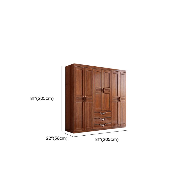 Traditional Walnut Solid Wood Wardrobe Freestanding Wardrobe Armoire with Drawers
