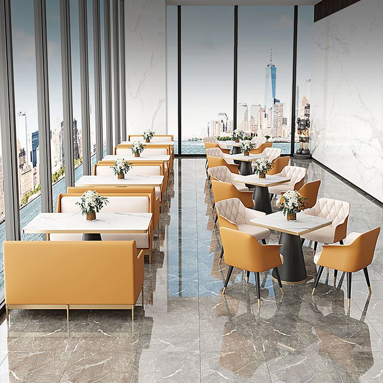 Glam Faux Leather Dining Chair Metal Arm Chairs for Restaurant Use