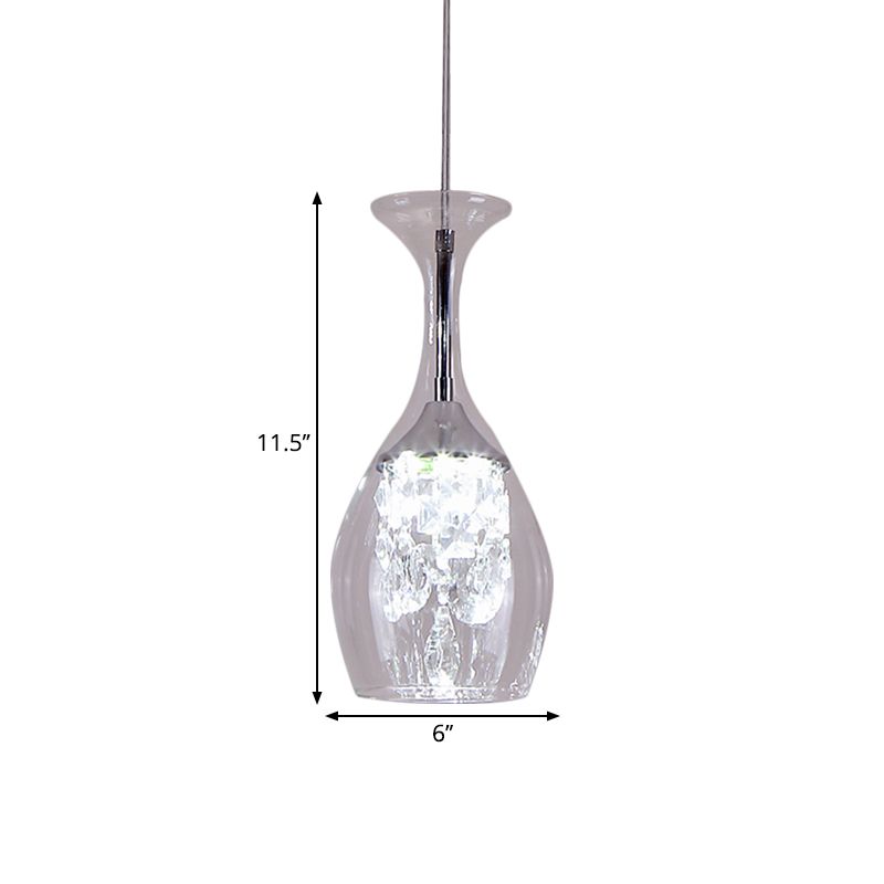 Wine Glass Ceiling Pendant Modern Clear Glass Living Room LED Hanging Lamp Kit in Warm/White Light with Inner Crystal Shade