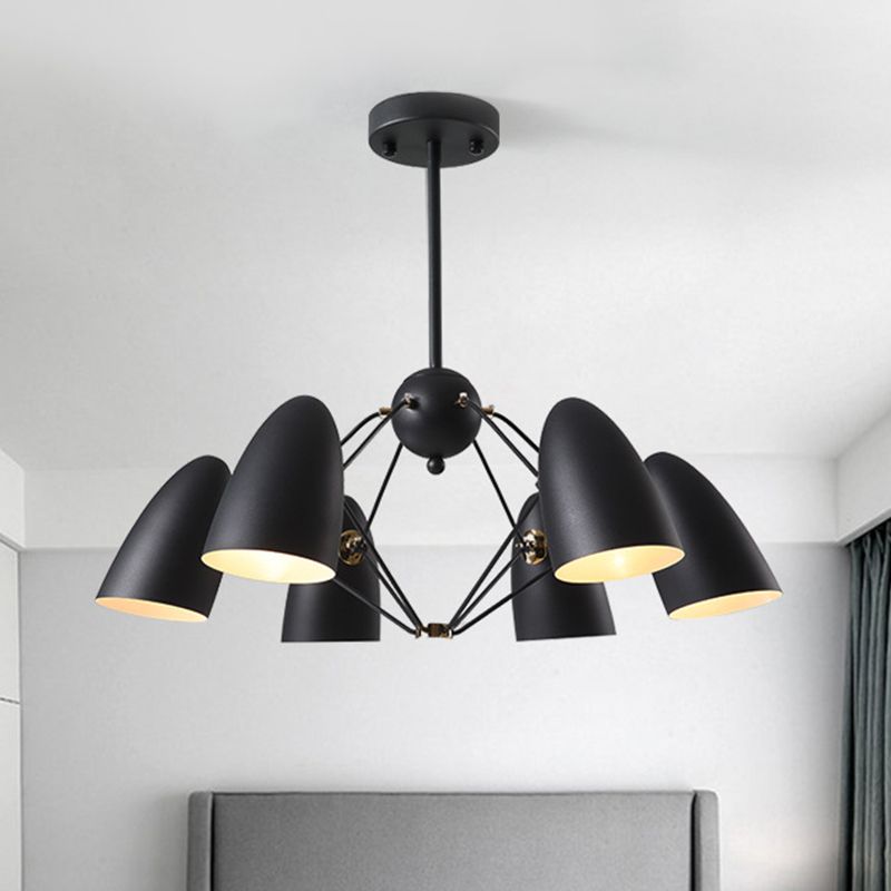Éclairage moderne de 6 têtes avec une nuance en métal blanc / noir finition balle plafond lustre
