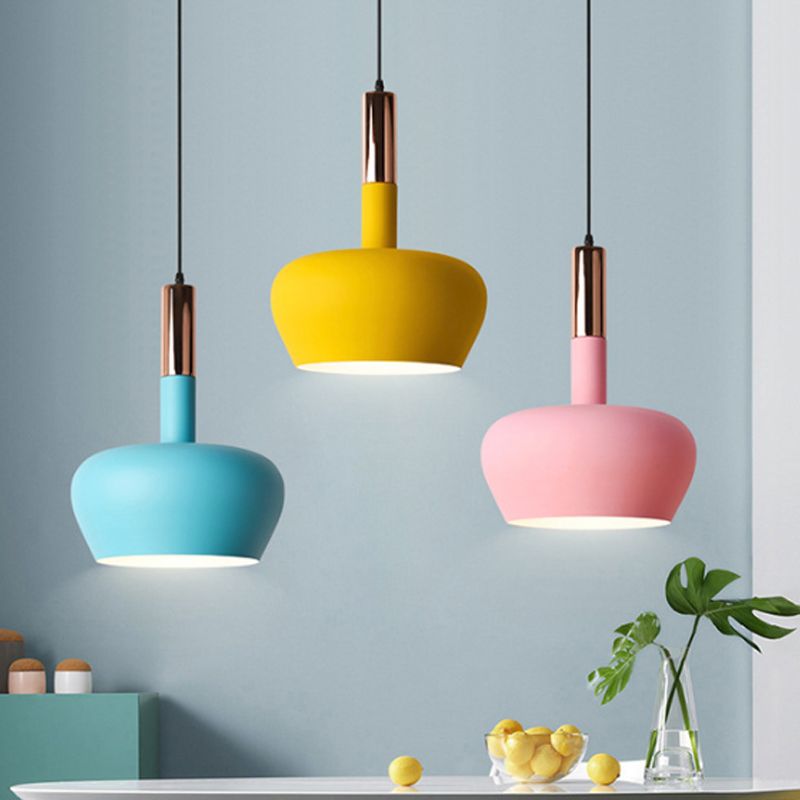 Apple-Shape Down Lighting Pendant Macaron Metallic 1 lichtroze/blauw/geel plafond hang licht met handvat