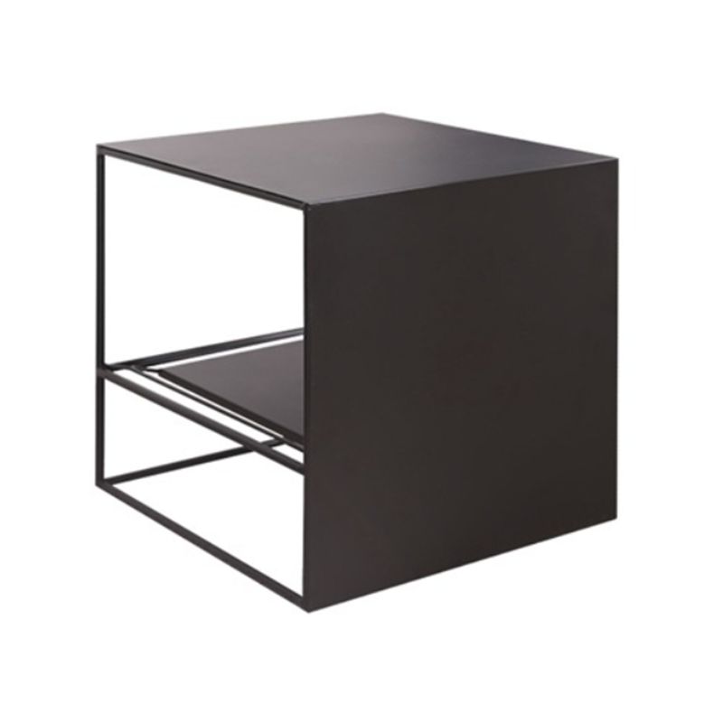 Frame 2 Nesting Square Coffee Table Set Black Iron Cocktail Table with Storage Shelf