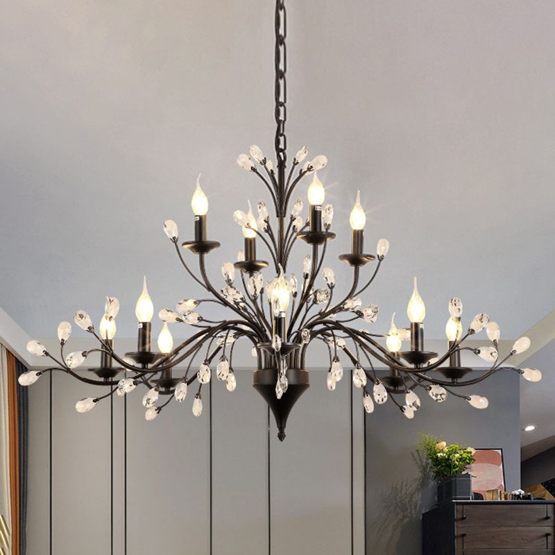 Black Tree Branch Shaped Hanging Light Vintage Crystal Living Room Ceiling Chandelier