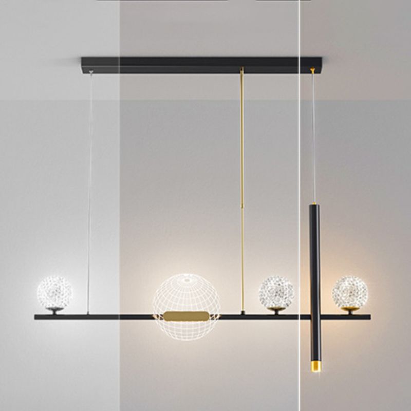 Minimalist 5-Light Island Pendant Globe Shade Acrylic Hanging Light for Dining Room