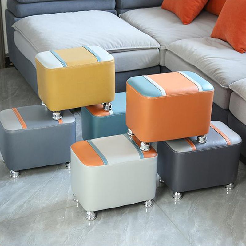 Contemporary Standard Faux Leather Upholstered Patchwork Rectangle Ottoman Indoor