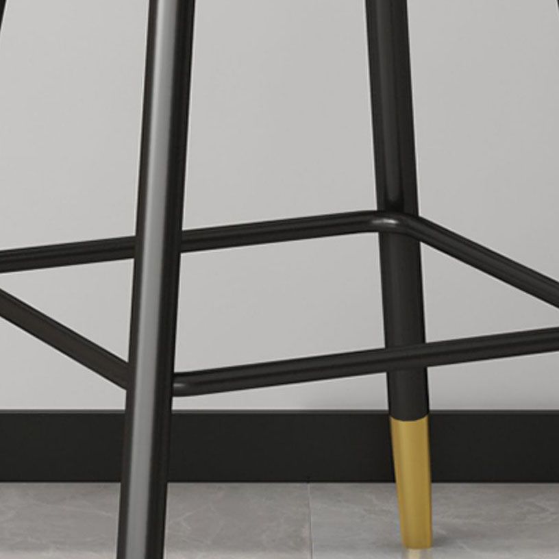 Glam Metal Barstool Velvet Footrest Low Back Stool in Matte Finish for Home