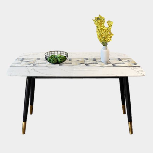 Modern Dining Table White Rectangle Table with 4 Legs for Dining Room