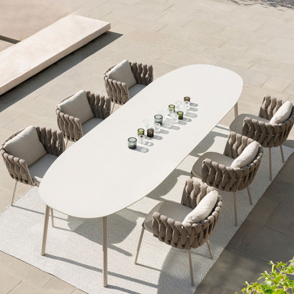 Boho 1/5/7 Pcs Dining Table Set Stone Table with Chairs for Patio