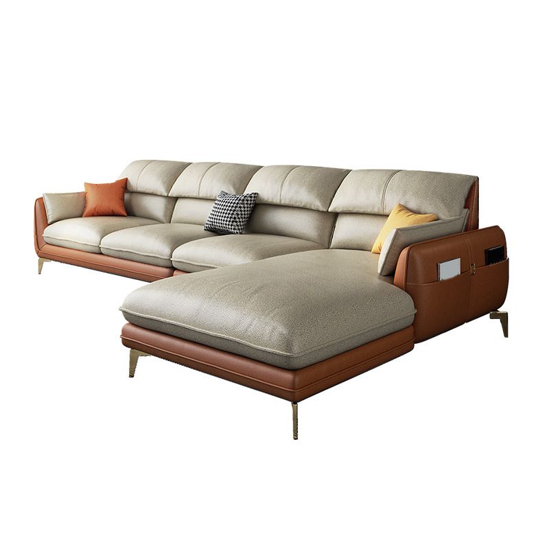 Pillow Top Arm Faux Leather Sofa and Chaise L-Shape Sectional with Storage for Apartment
