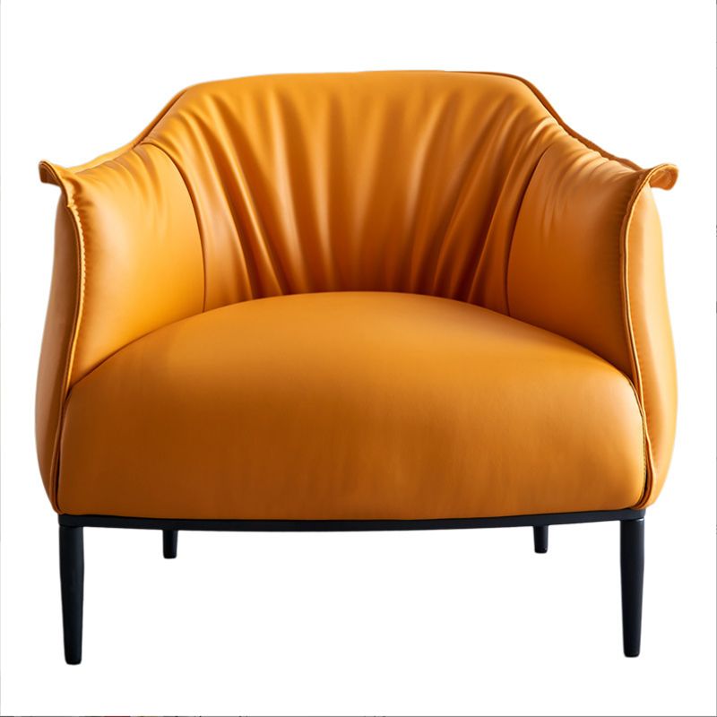 Modern Style Leather Armrest Fixed Backrest Black Base Upholstered Armed Chair