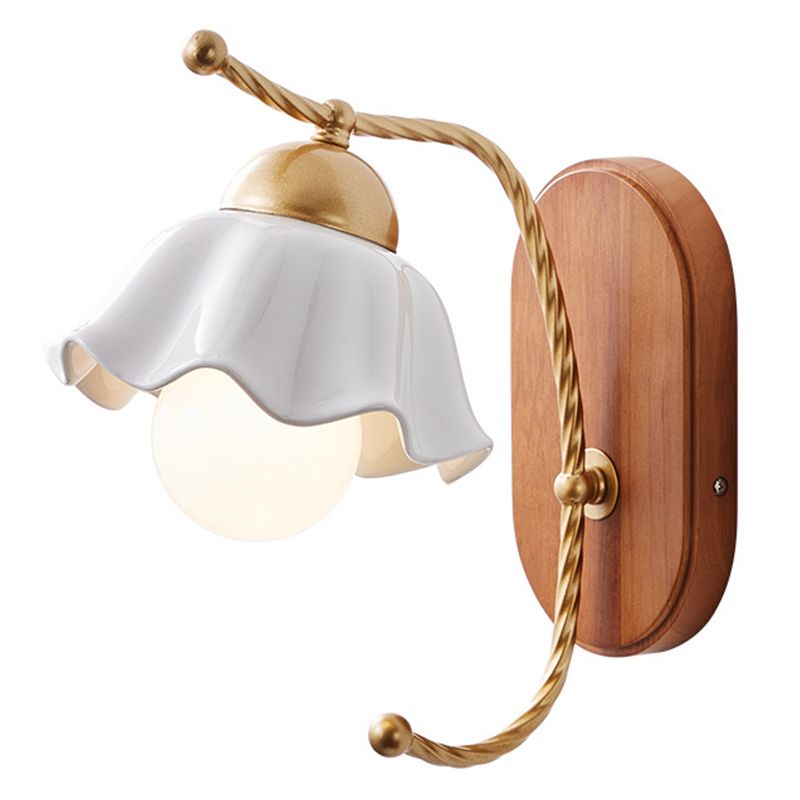 Modern Simple 1-Light Vanity Lamp Wooden Base Vanity Light in White